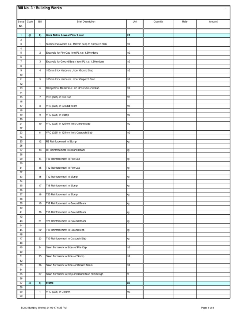 Building Works Bill of Quantities | PDF