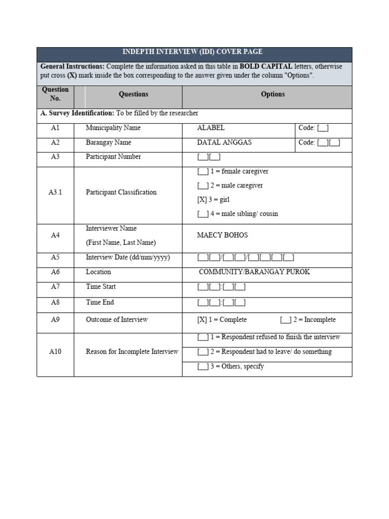 In-Depth Interview Cover Page Template | PDF