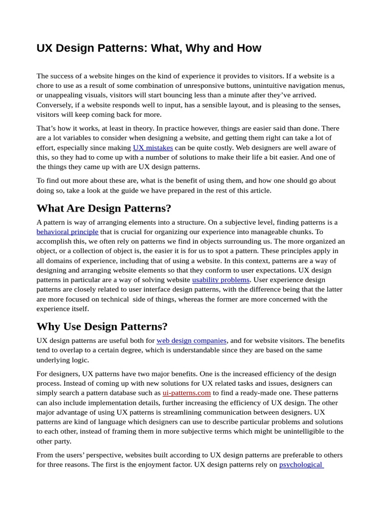 UX Design Patterns What, Why and How | PDF | User Experience | Usability