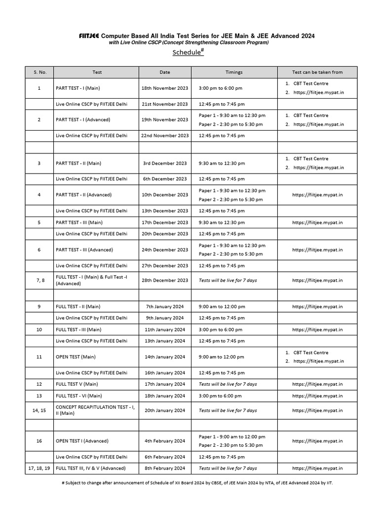 AITS Schedule 2024 PDF Chemistry Heat