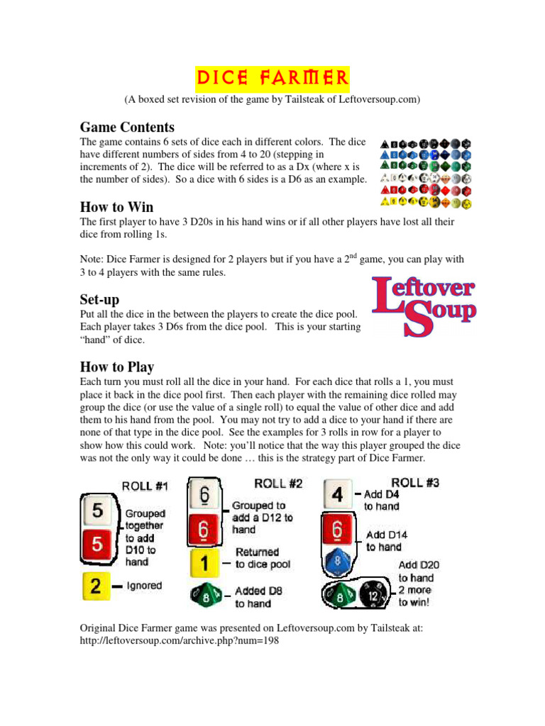 Dice Farmer Game Rules and Setup | PDF | Games & Activities