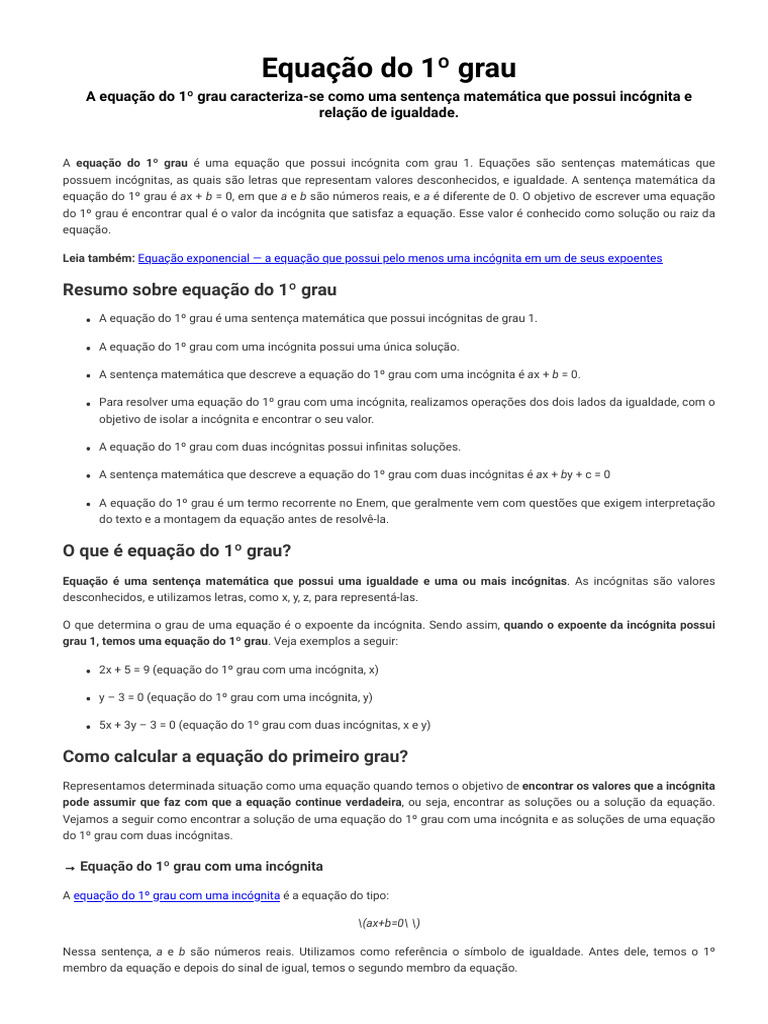 Equação do 1º grau_ o que é e como calcular - Brasil Escola | PDF