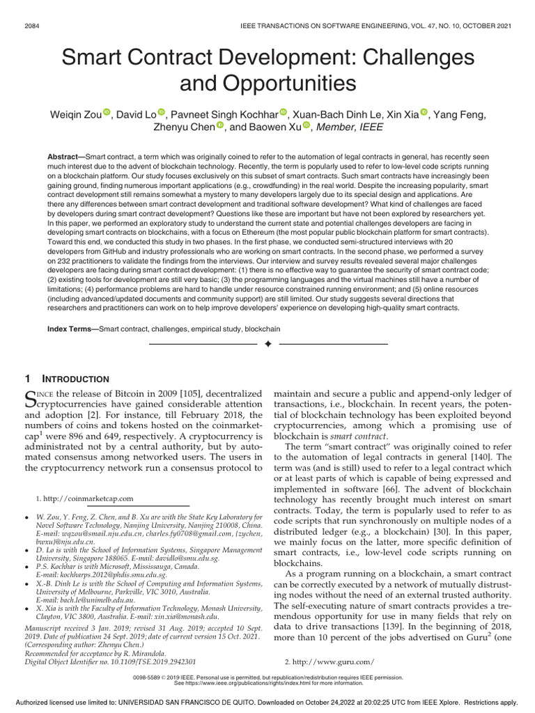 Smart Contract Development Challenges and Opportunities | PDF