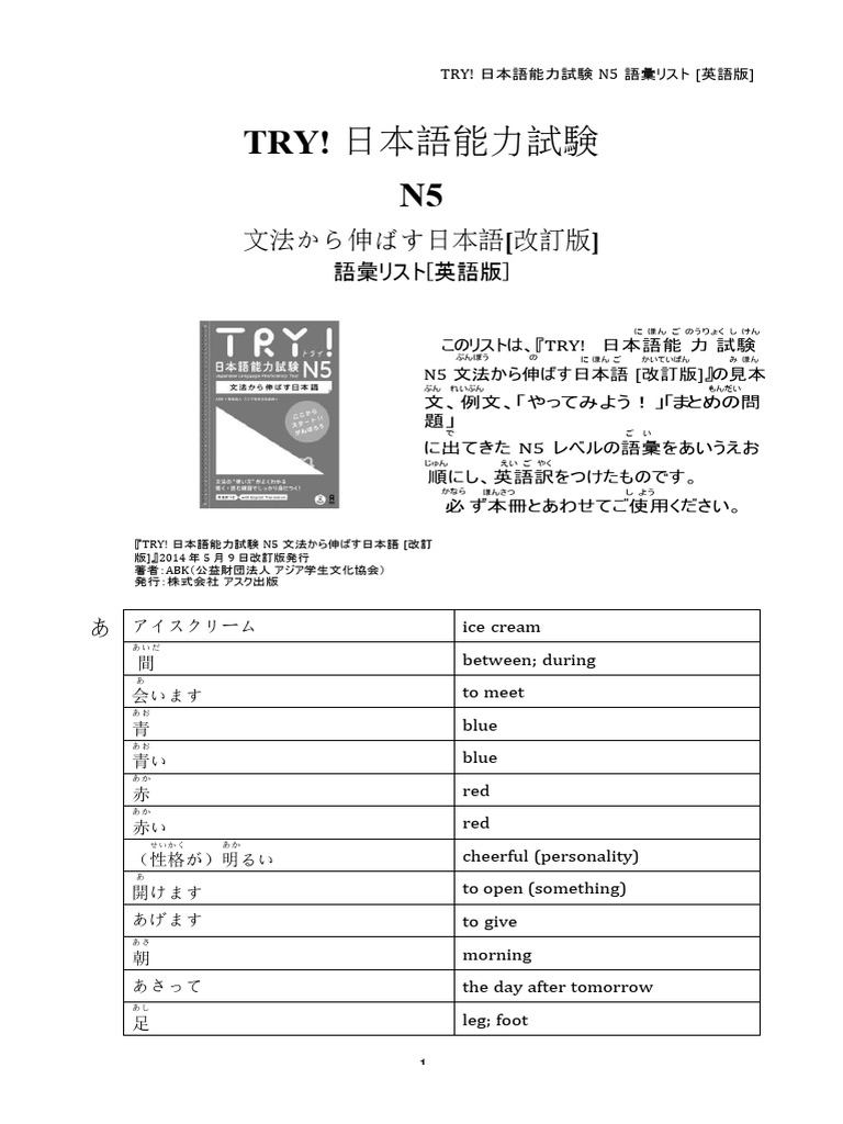 JLPT n5 Words | PDF