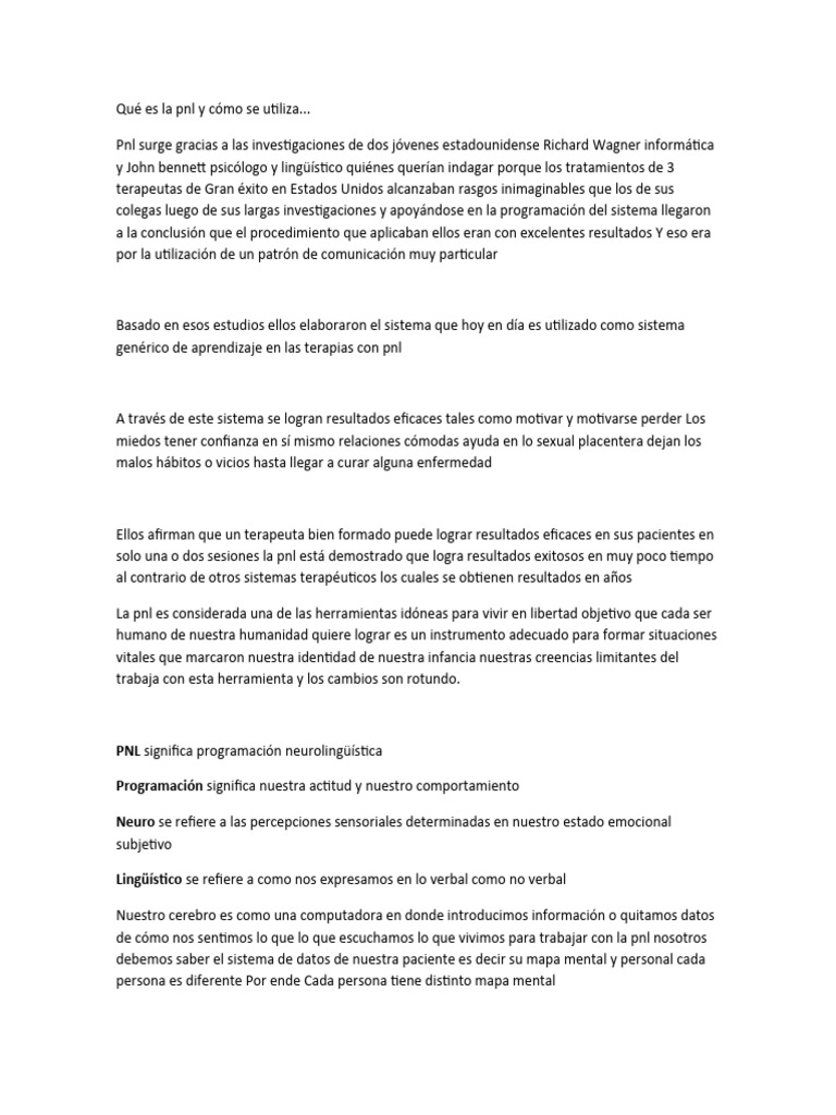 Qué Es La PNL y Cómo Se Utiliza | PDF | Aprendizaje | Programación ...