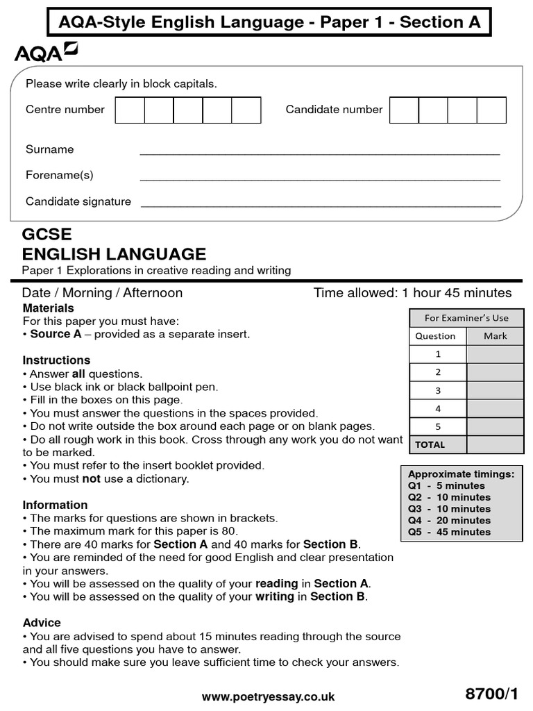 English Language Section A Exam Qs | PDF | Land Of Oz | Dorothy Gale