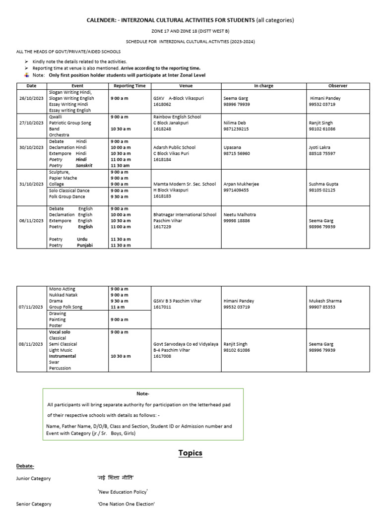 CALENDER Interzonal Students PDF