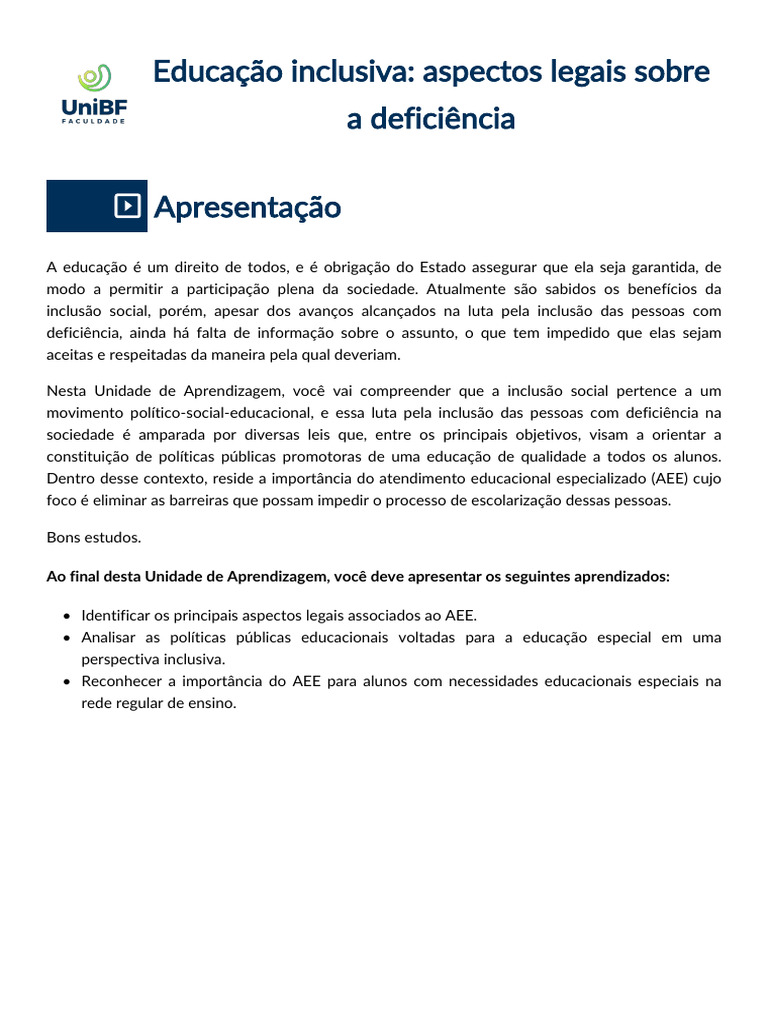 Aspectos Legais da Educação Inclusiva | PDF | Educação Especial ...