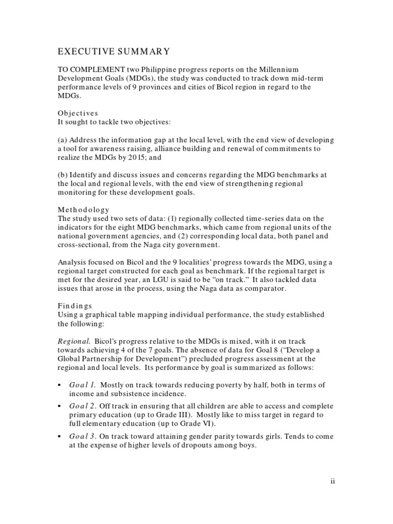 Executive Summary | PDF | Millennium Development Goals | Public Sphere