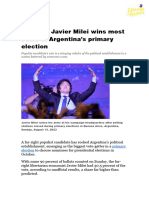 Far-Right Javier Milei Wins Most Votes in Argentina's Primary Election