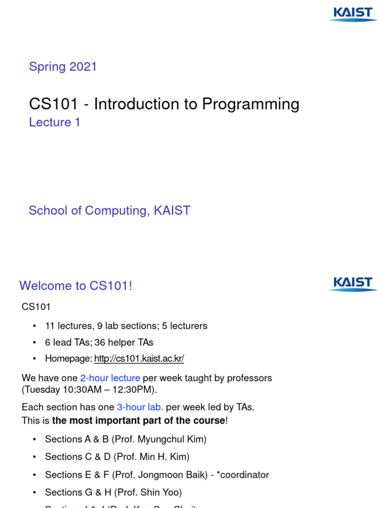 cs101 Spring2021 Lec1 | PDF | Python (Programming Language) | Programming