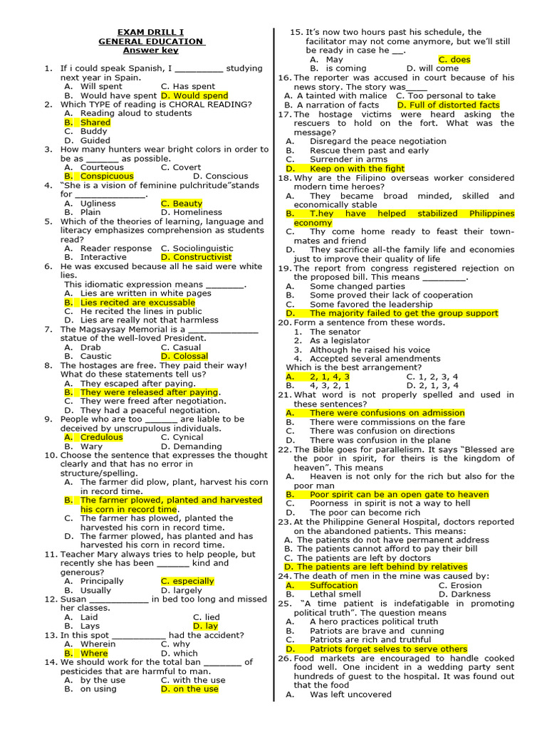 Exam Drill I: Answer Key & Questions | PDF | Rock (Geology) | Water