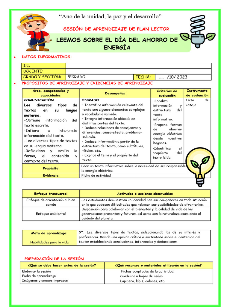 Ahorro de Energía para Niños en Clase | PDF | Evaluación | Aprendizaje