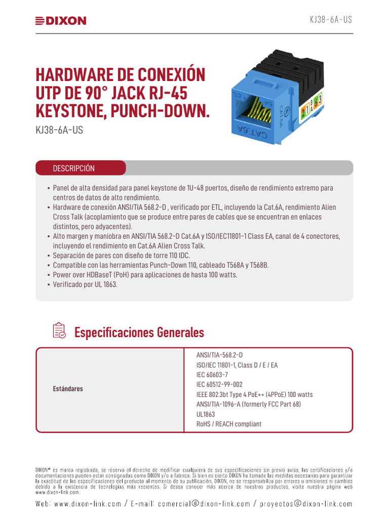 Conector RJ-45 Cat.6A ANSI/TIA 568.2-D | PDF