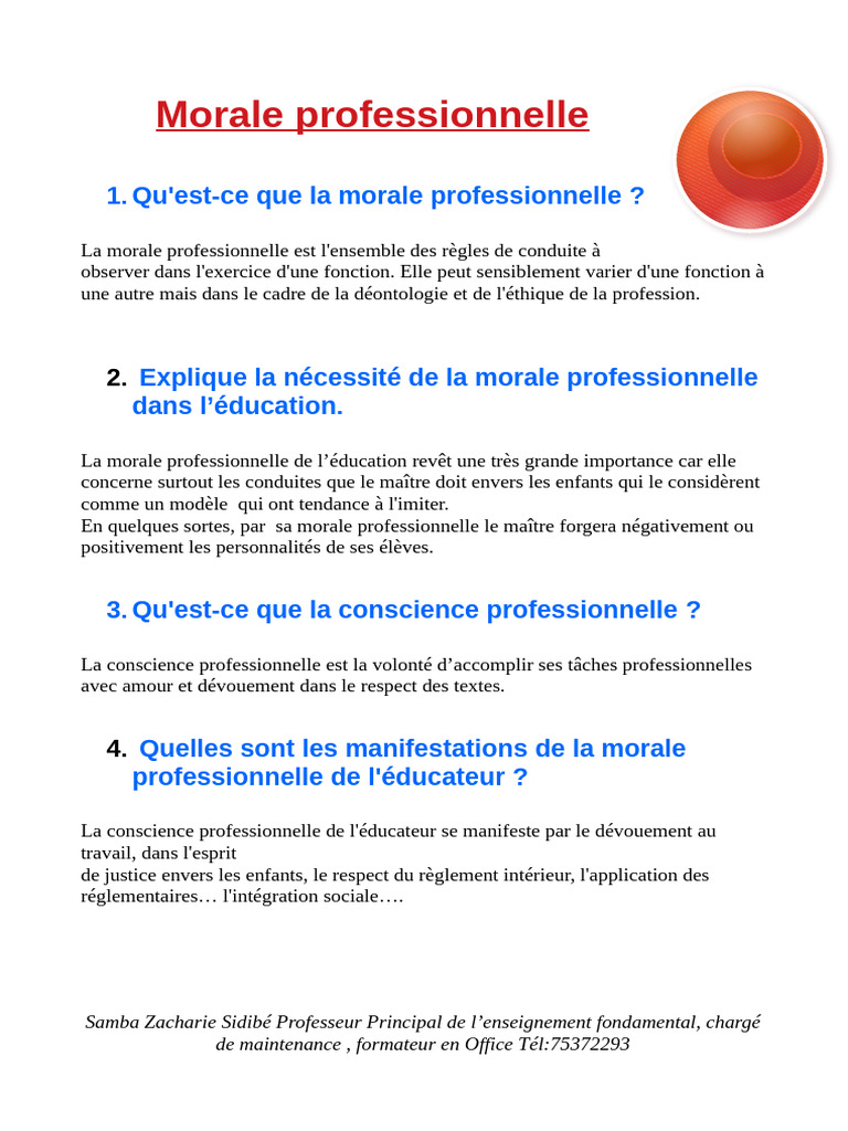 Morale professionnelle de l'enseignant | PDF