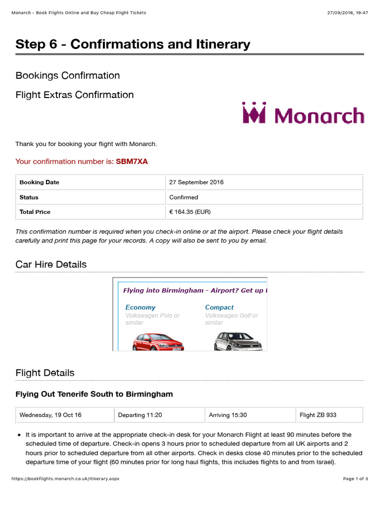 Monarch - Book Flights Online and Buy Cheap Flight Tickets | PDF ...