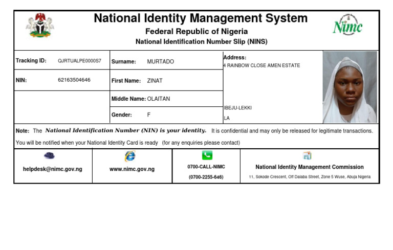 National Identification Number Slip | PDF