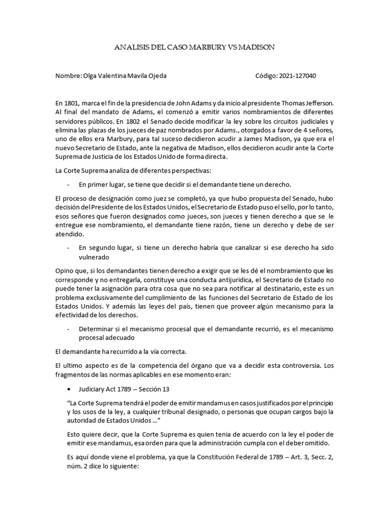 Análisis del caso Marbury vs Madison | PDF