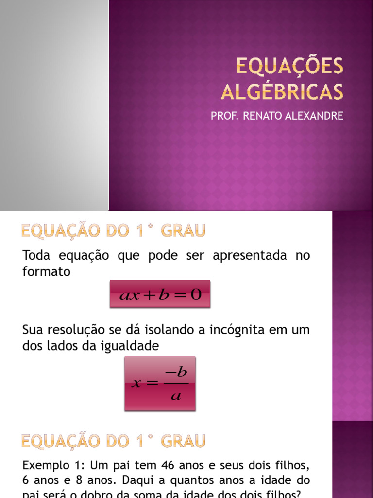 Resolução de Equações do 1° e 2° Grau | PDF | Métodos e Materiais de Ensino