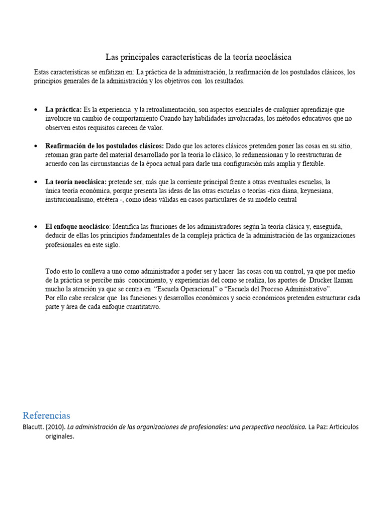 Las Principales Características de La Teoría Neoclásica PDF