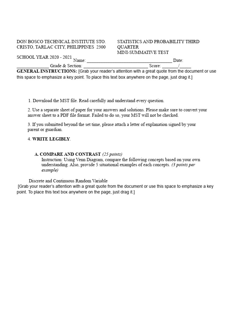 Q3 - MST - Statistics and Probability - 1st Draft | PDF