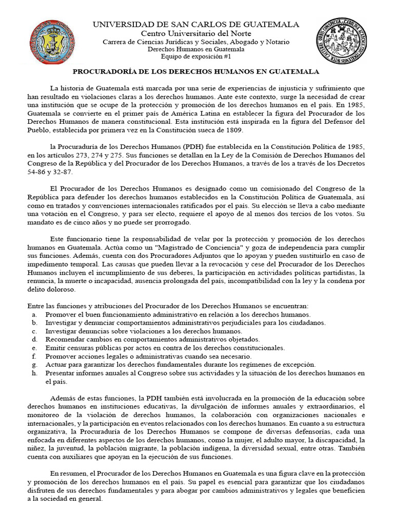 Procuradoría de Los Derechos Humanos en Guatemala - Hoja de Resumen | PDF