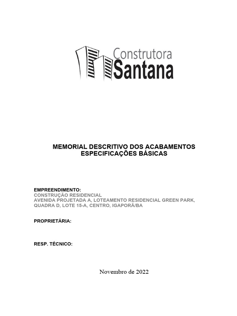 Memorial+Descritivo+Dos+Acabamentos Modelo | Download grátis PDF ...