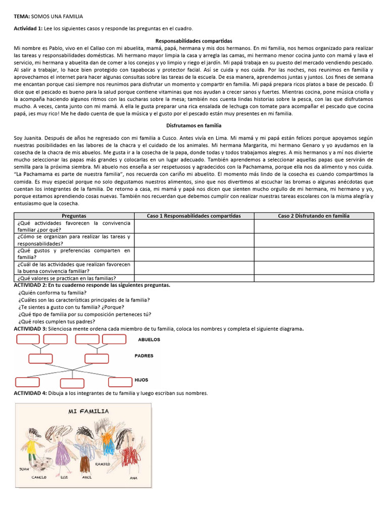 Actividades para Conocer a la Familia | PDF | Cocina, comidas y vino ...