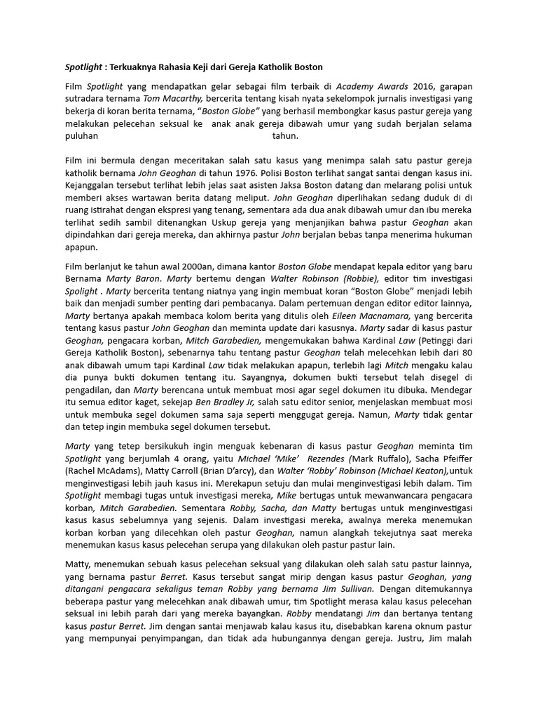 Rangkuman Film Spotlight Pdf