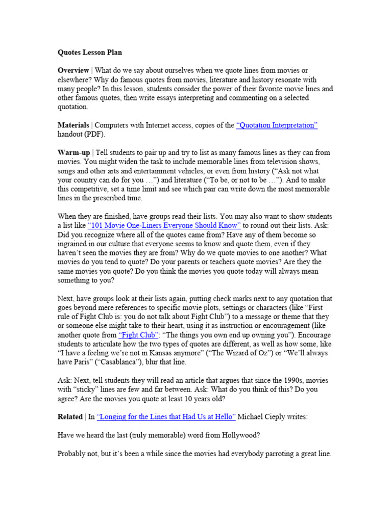Quotes Lesson Plan 1 | PDF