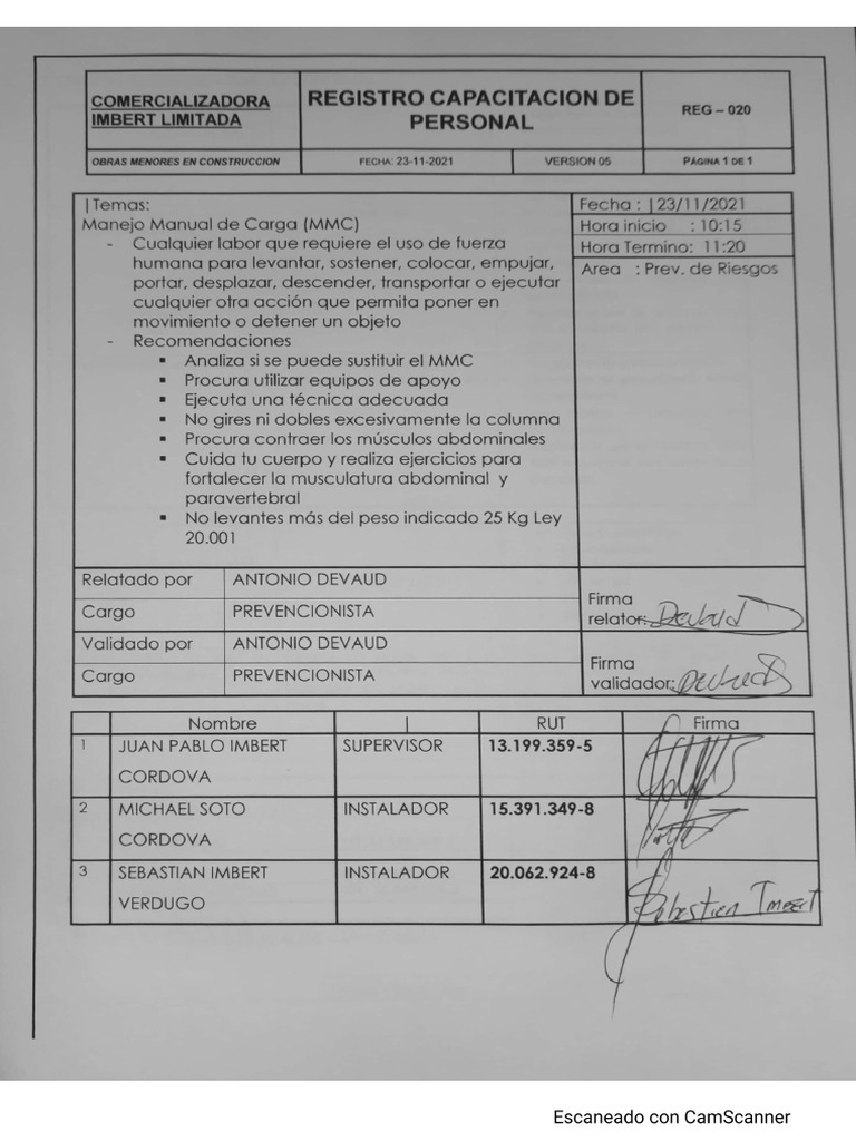 Registro Capacitacion Del Personal PDF