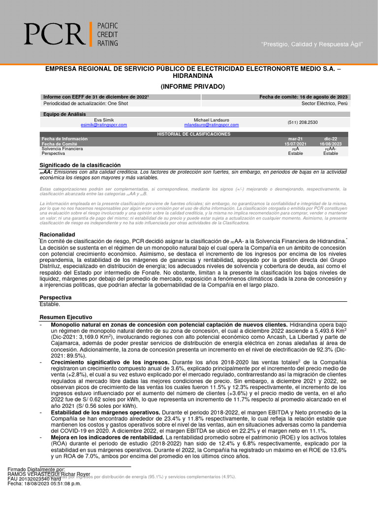 Clasificación PCR de Hidrandina PEAA- | PDF | Energía renovable | Economias