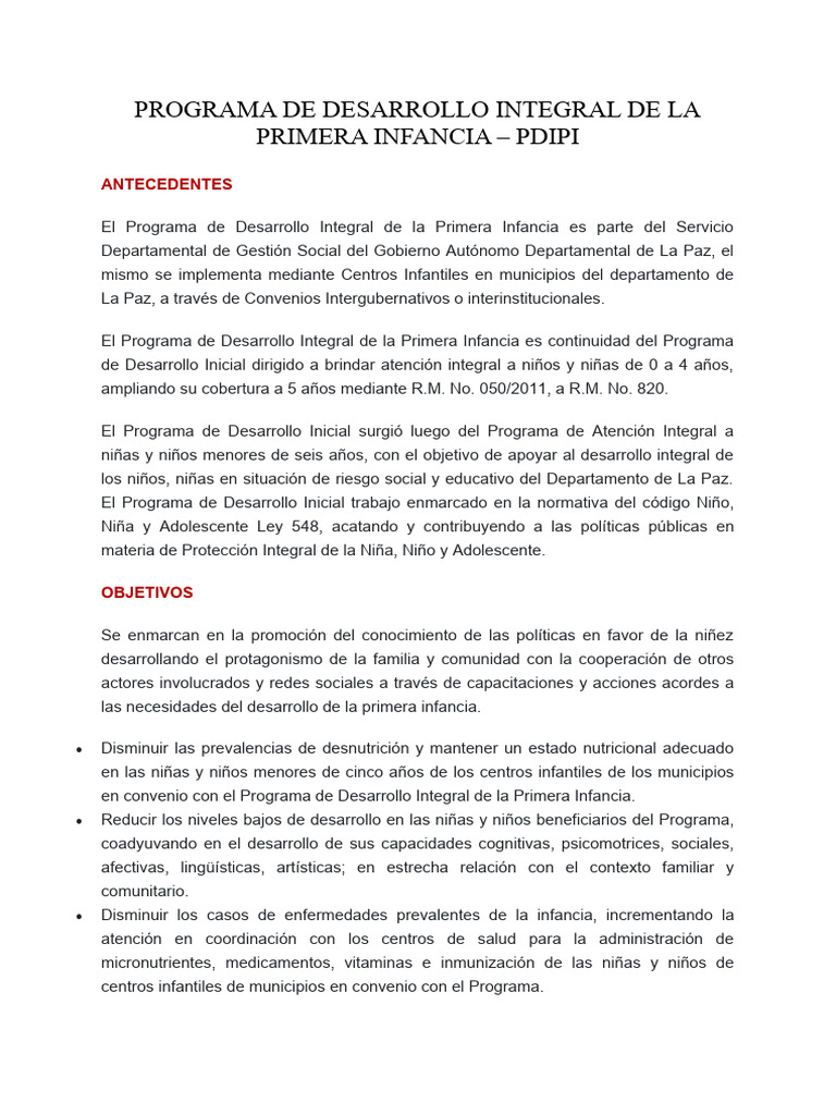 Programa De Desarrollo Integral De La Primera Infancia Pdf