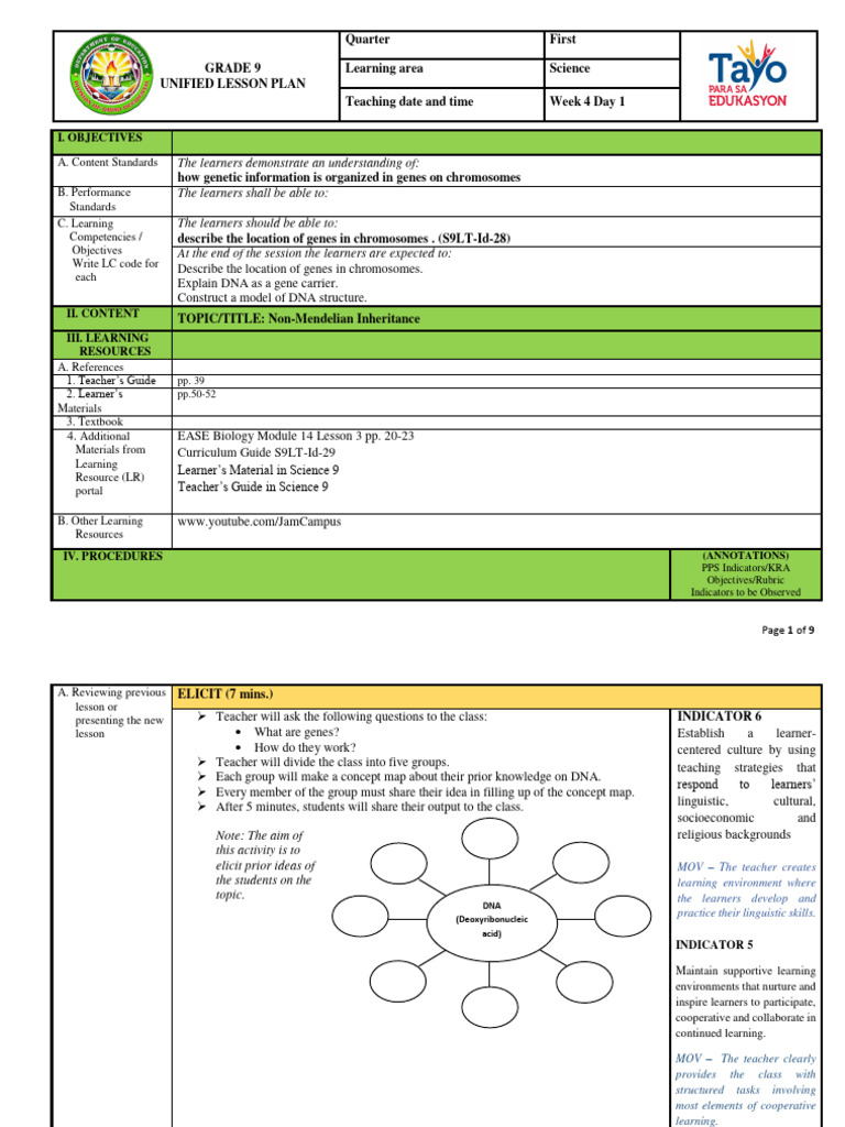Grade 9 - 1ST Quarter - Week 4 - Day 1 | PDF | Nucleotides | Dna