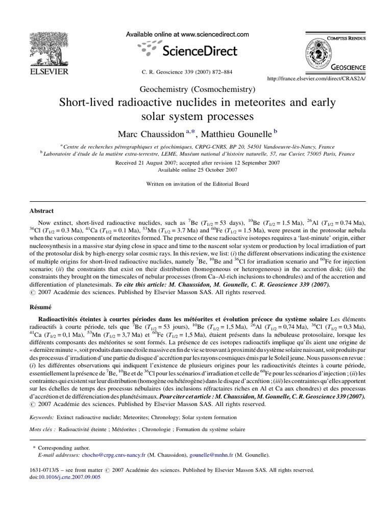 ShortLived Radioactive Nuclides in Meteorites and Early PDF