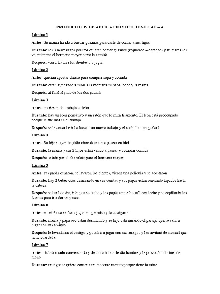 Protocolo Test CAT – Aplicación Infantil | PDF