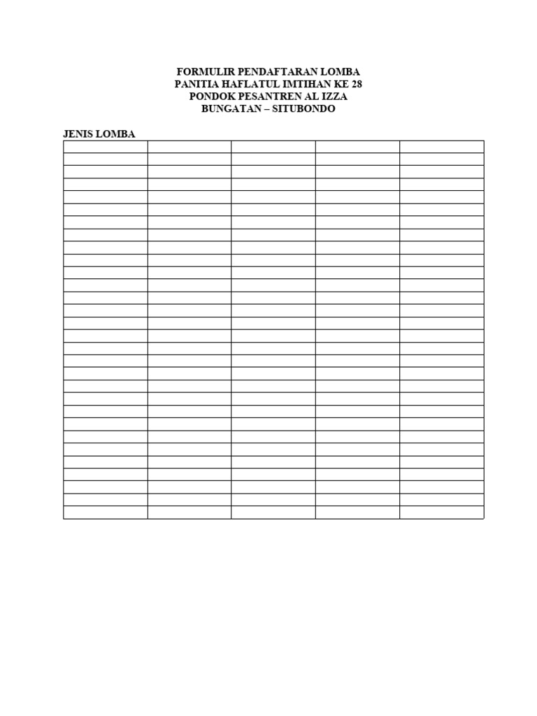 Formulir Pendaftaran Lomba Pdf