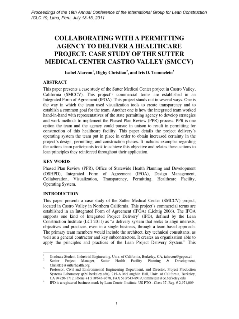 Case Study of The Sutter Medical Center Castro Valley SMCCV | PDF