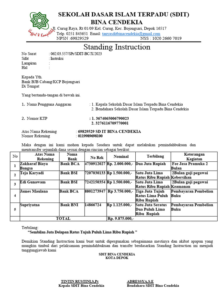 Standing Instruction PDF