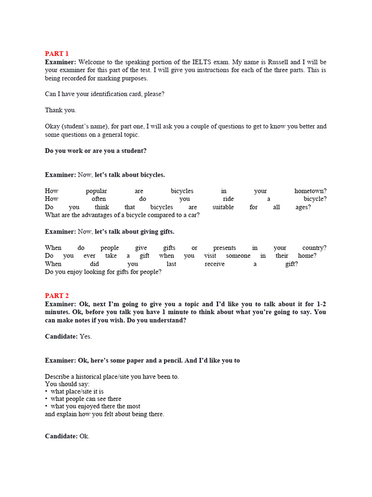 IELTS Speaking Mock Test 5 | PDF