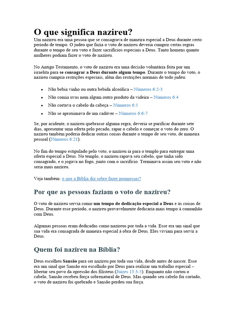 Significado do Nazireu na Bíblia | PDF | Conteúdo bíblico