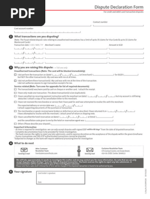 OCBC Credit card dispute form