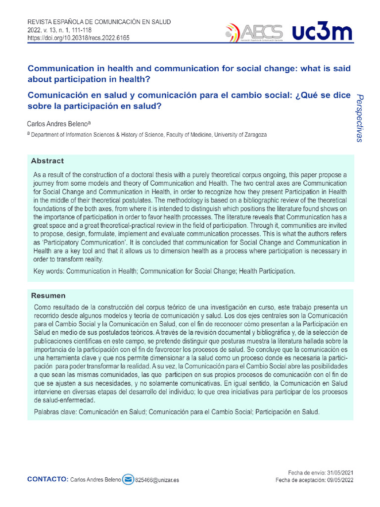 Communication in Health and Communication For Social Change | PDF