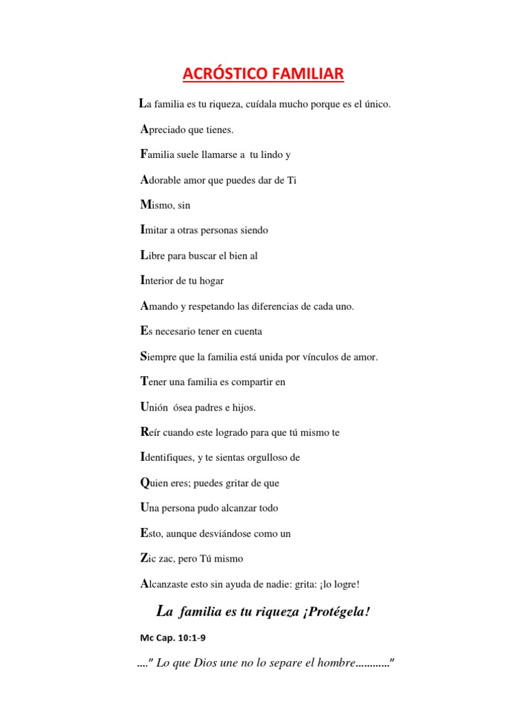 ACRÓSTICO FAMILIAR