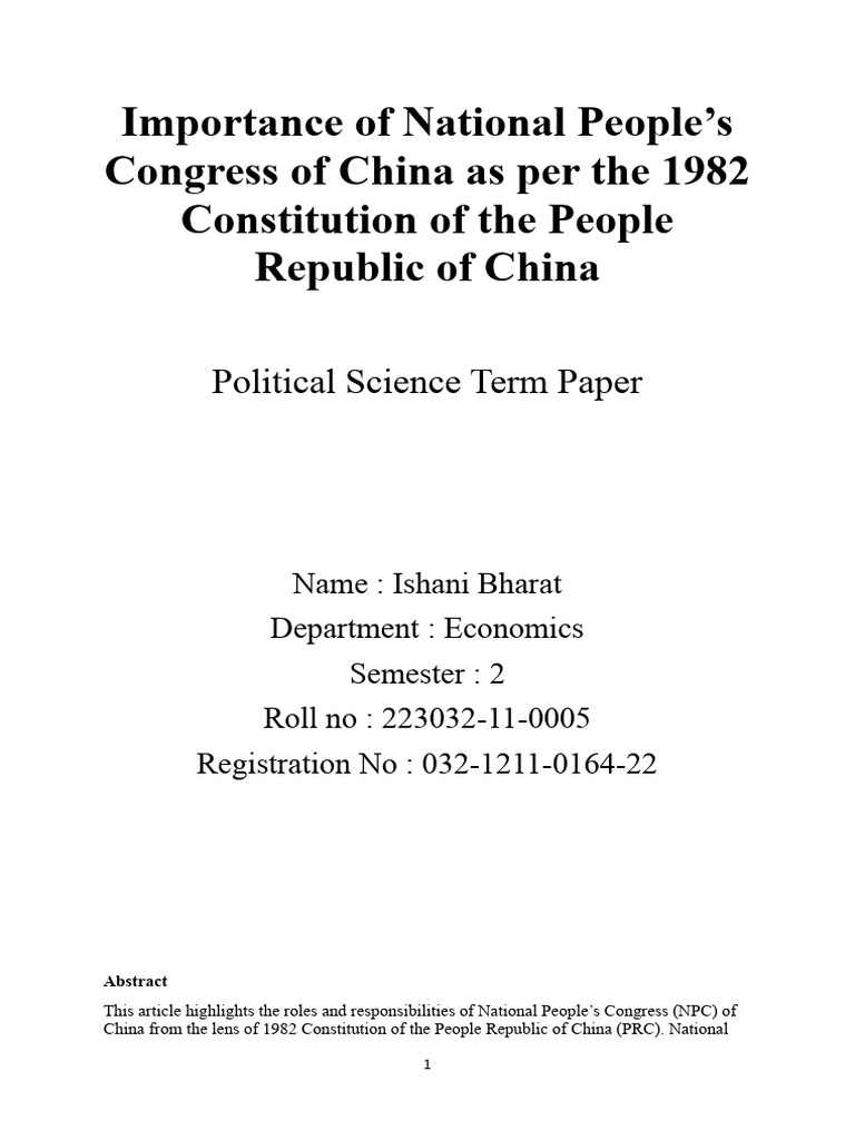Role of China's NPC in 1982 Constitution | PDF