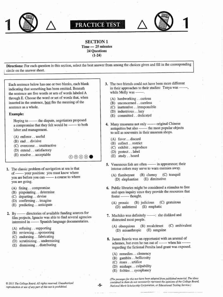 PSAT Practice Test 1 | PDF