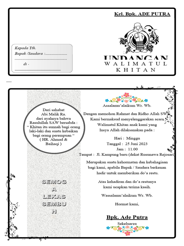 Contoh Undangan Walimatul Khitan 01 (By Massiswo (Dot) Com) | PDF