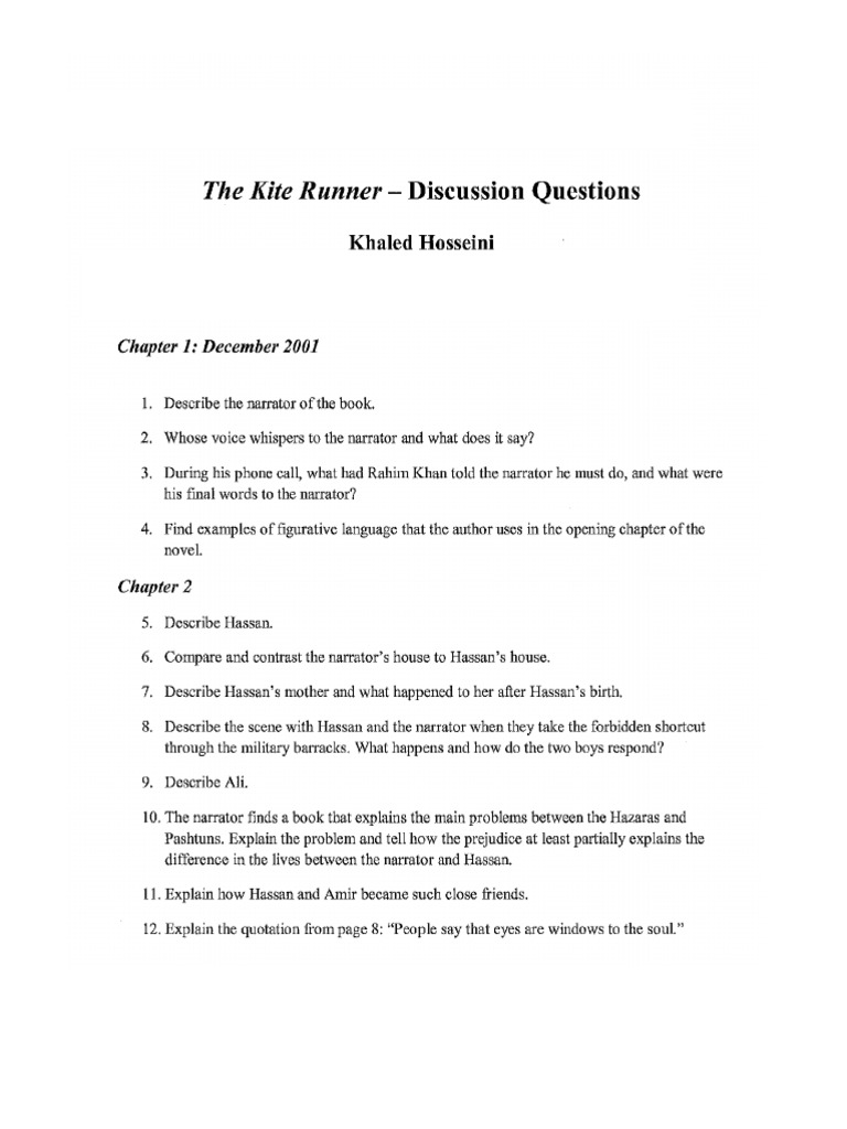 Kite Runner Discussion Questions PDF