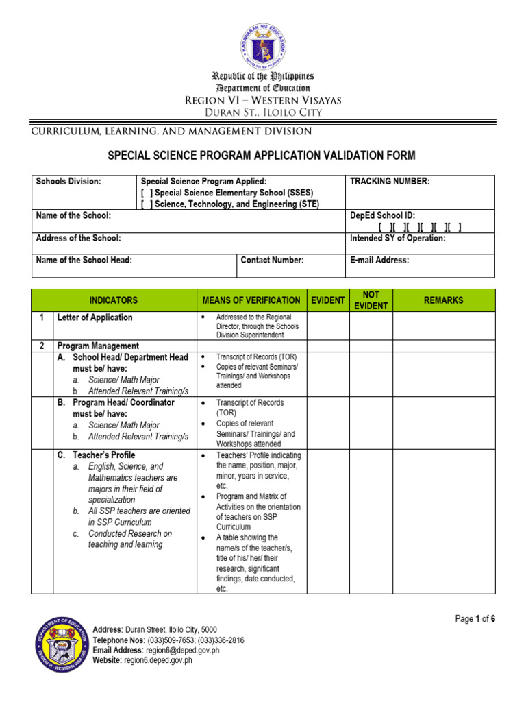 SSP Application Validation Form | PDF