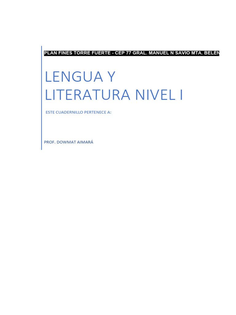 Cuadernillo Lengua y Literatura Nivel 1 | PDF